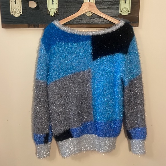 NY & C New York and Company Fuzzy Metallic Colour Block Sweater Size Medium - Picture 12 of 16
